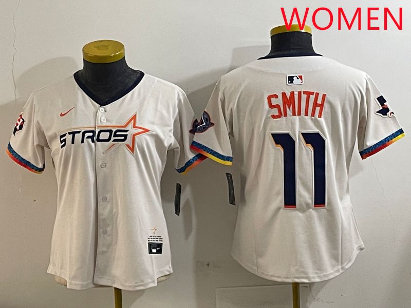 Women Houston Astros #11 Smith Cream Fourth generation Joint Name Nike 2025 MLB Jersey style 1